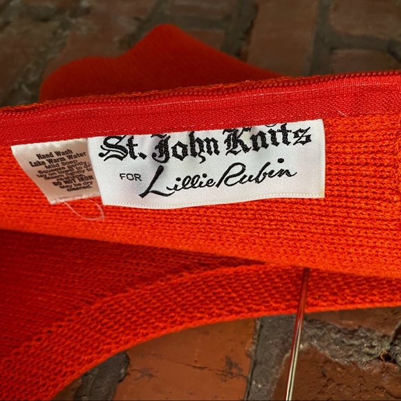 Vintage St. John/Lillie Rubin Knitted Neon/Blood Orange Button-Front Maxi Dress - Picture 9 of 9